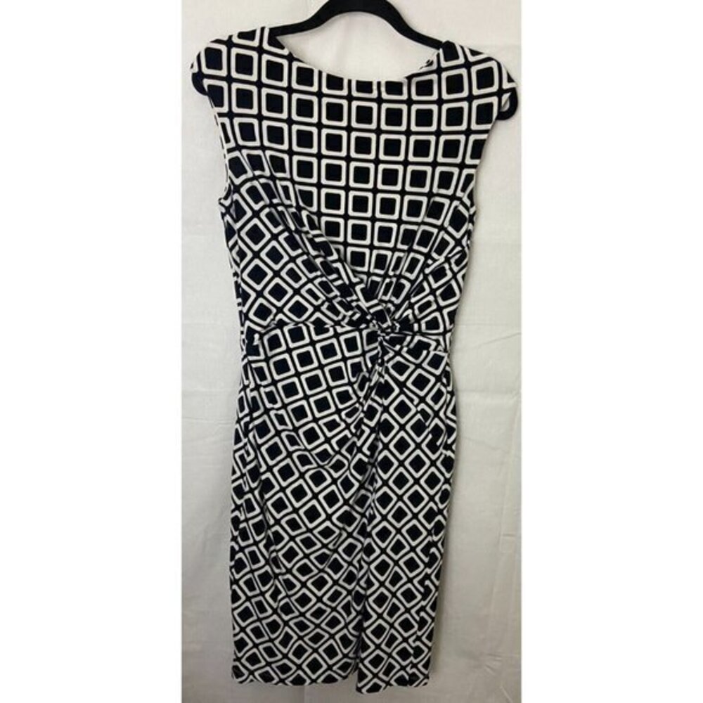 Lauren Ralph Lauren Womens Black White Geometric Knot Dress Stretch Office Sz 10